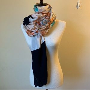 Floral Nature Watercolor Brown & Blue Accent Scarf